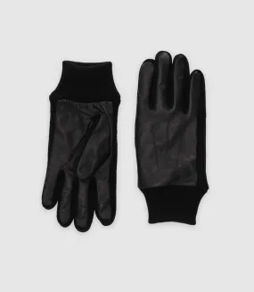 Gants bi matière en cuir noir UMIX